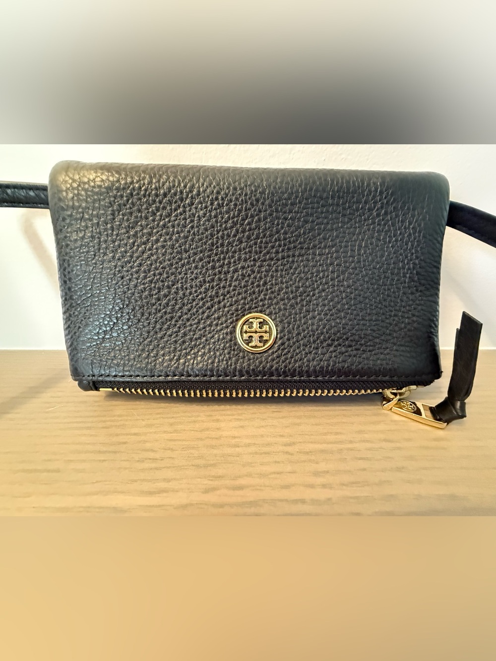 Tory Burch Black Pebbled Leather Cross Body Wallet